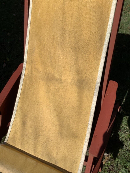 Vtg Beach Sling Chair red Wood & Canvas Deck Beach Pool Lounge Chair  Folding