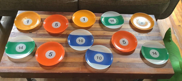 Vtg Set of 11 Luminarc Pool Ball Billiard Plates Dish Set France