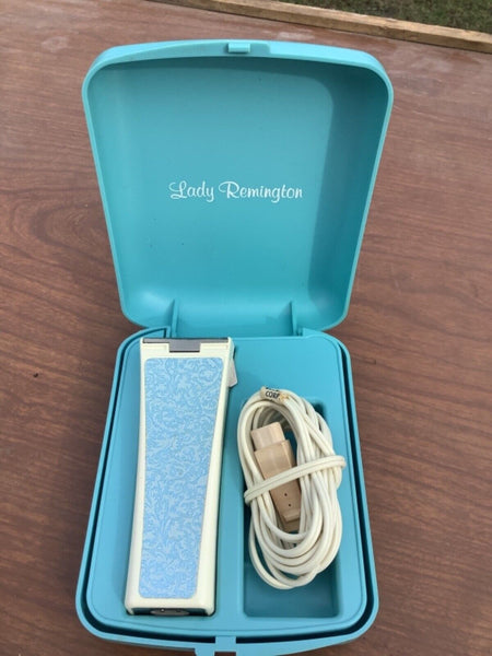 Lady Remington Electric Shaver Razor Model 3M2L Aqua Blue Hard Case Vtg Works!