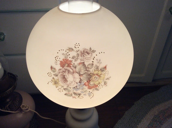 Vtg antique Gone with the Wind gwtw floral satin table desk parlor Lamp globe