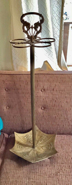 Vintage Brass Umbrella shape Holder w/ Dragon Handle Cane Parasol Footed Stand