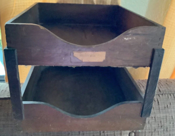 Vintage desk tiered WOOD Letter Tray File Desk PAPER TRAY IN OUT BOX