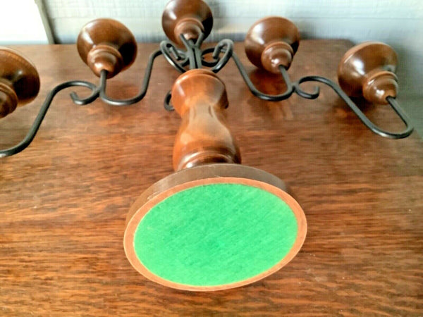 Vintage Mid Century modern 5 candle holder wood and Cast Iron Table Candleabra