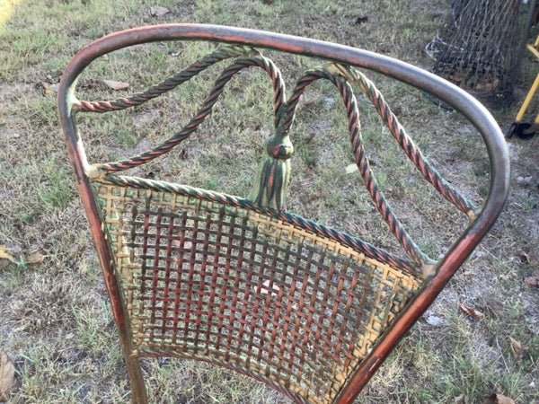 VTG MID-CENTURY modern VANITY BUDOIR CHAIR stool TASSELS rope mcm iron metal