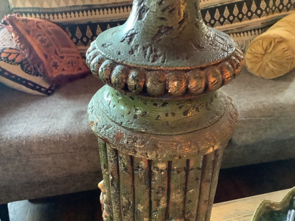 Vintage  Danish Modern Mid Century Chalkware chalk ware pottery green table Lamp