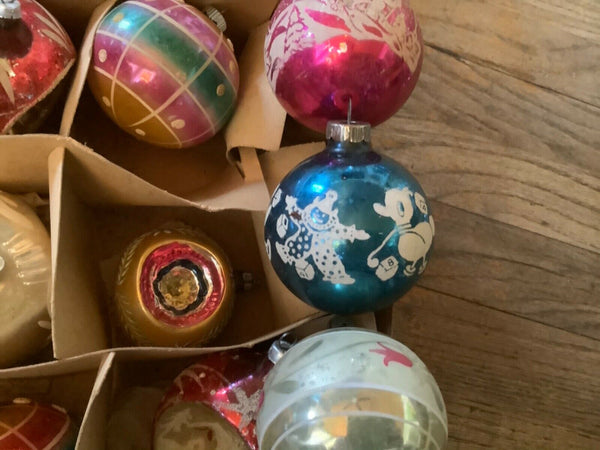 VTg mid century MERCURY GLASS BALL TREE CHRISTMAS ORNAMENTS