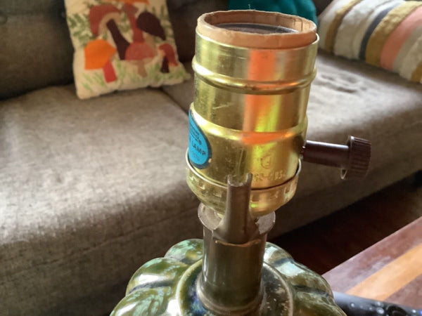Vintage Mid Century Modern MCM Green Brown blue  Drip Glaze desk Table Lamp