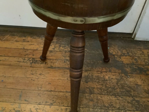 Vintage  Mid Century Wood Firkin Bucket SEWING BASKET BOX 3 Legs tripod