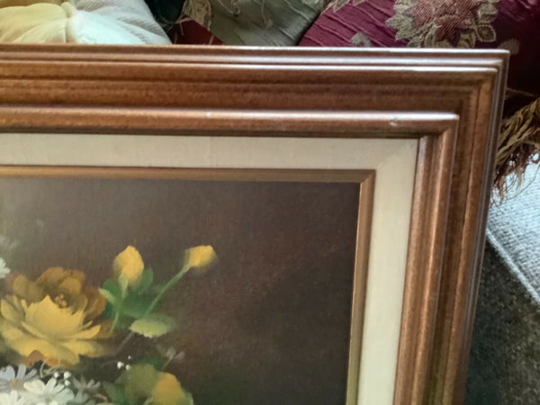 Vtg mid century Oil Canvas Mexico frame Floral flowers framed Art still life