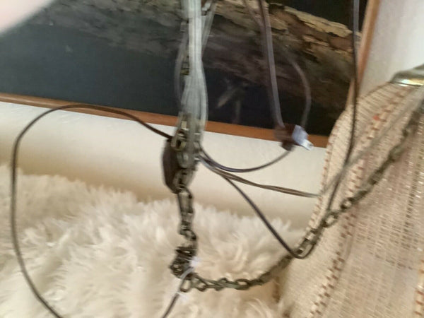 Vintage 70's MCM Boho Wicker Rattan Hanging Swag Lamp Danish Mid century retro