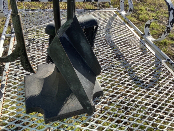 Vintage Small  Brass and Cast Iron Heavy Fireplace Tool Set