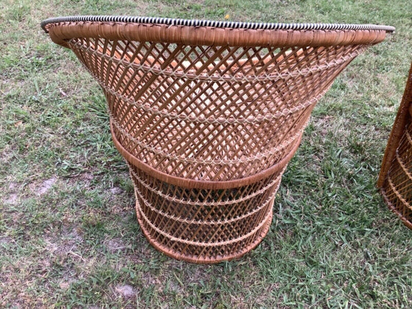 Vintage Wicker Rattan Peacock Fan Throne Chair Mid Century Modern Boho Chic