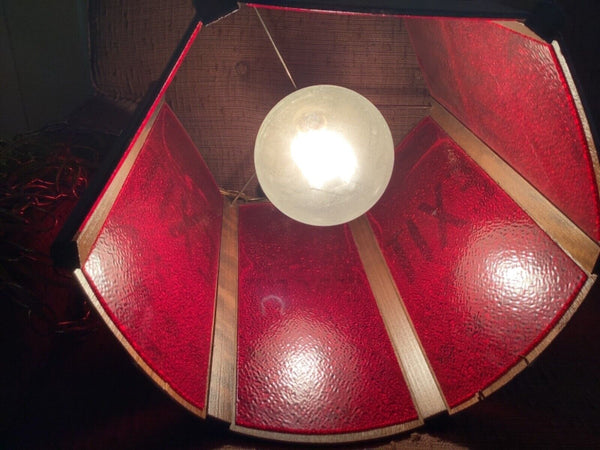 Vtg  Red EXIT no exit Sign Vintage mid Century modern hanging swag wood lamp