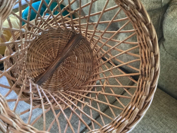 Vtg end table Plant Stand Ottoman Stool Cane Rattan Wicker Boho Mid Century side