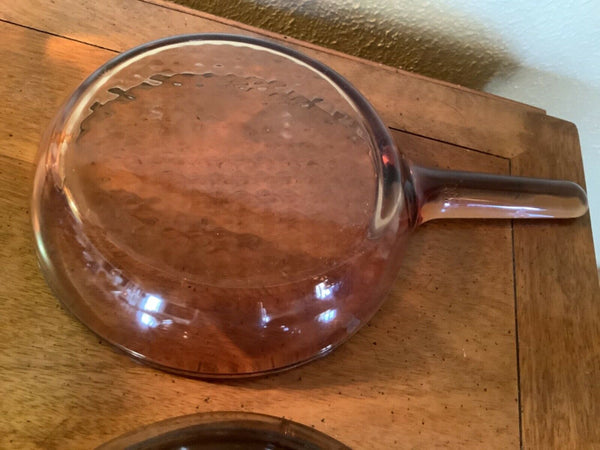 Vision Ware France Inch Amber Waffle Glass Skillet Frying Pan w/ Lid VTG