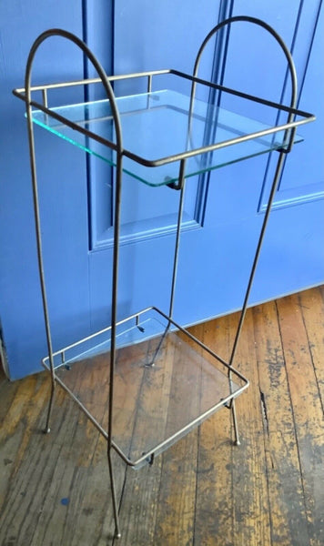 Vtg Brass gold tone Side end Table Glass Top Plant Stand Hollywood Regency MCM