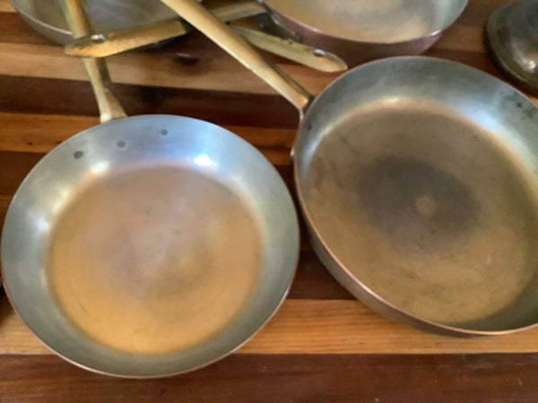 Vtg lot 9 piece Tagus pot cookware set sauce frying pan copper brass