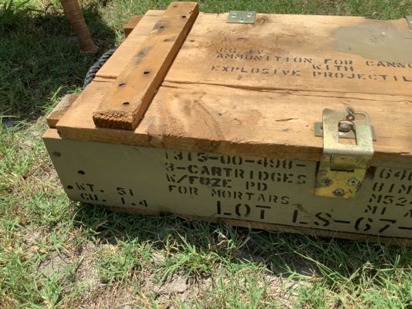 Vtg Ammunition ammo Cannon Box Wood Crate Military Rope handles 26" x 14" x 6"