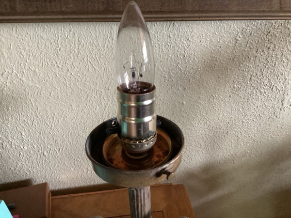 Art Deco cast metal Table Lamp Man Woman  Sculpture glass star globe Vtg antique