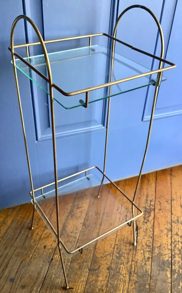 Vtg Brass gold tone Side end Table Glass Top Plant Stand Hollywood Regency MCM