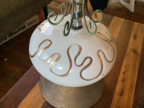 VTG 1960s Mid Century Modern White gold Ceramic brass Pottery Table desk Lamp