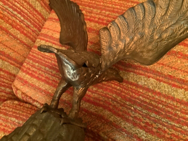 VtG LARGE Cast Brass Eagle Rock Mid Century Modern Americana sculpture