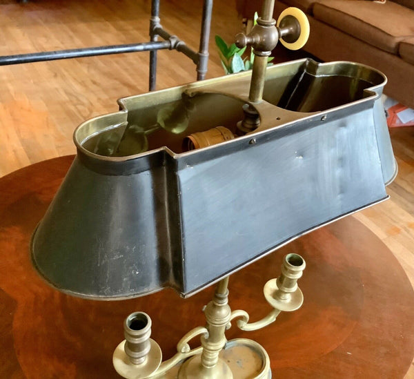 Vtg French Bouillotte Brass Candlestick Adjustable Tole Desk Table Lamp shade