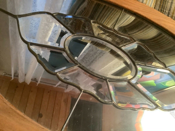 Vtg Venetian Leaded ornate Beveled Mirror oak frame framed Art Deco antique