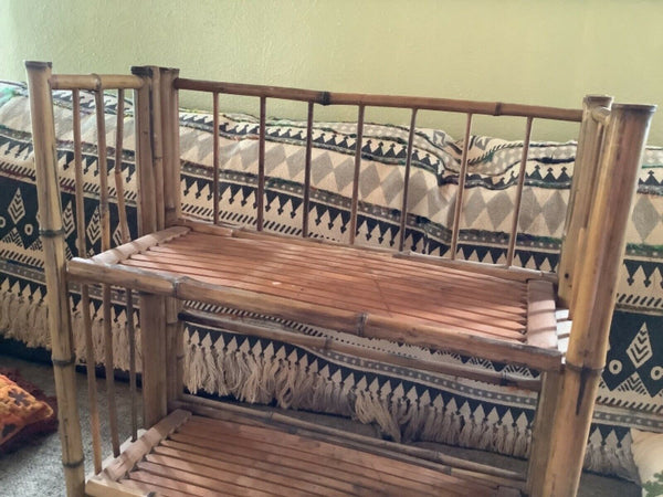 Vintage Wicker Folding Shelf Bamboo Cane Tiki Retro Shelves Mid Century Boho