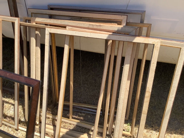 Vtg LOT 21 large PICTURE FRAMES ART Linen wood wooden Wall Collage crafts