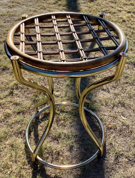 Vtg wicker Mid Century Modern Chrome Metal Tubular stand Table Missing Glass