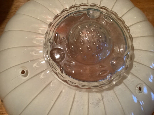 Vtg Art Deco Frosted White sunflower  Glass 3 Hole Chain Ceiling Light Shade