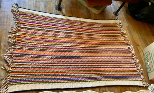 Vtg Afghan Blanket Throw Rainbow Boho Cottage Granny