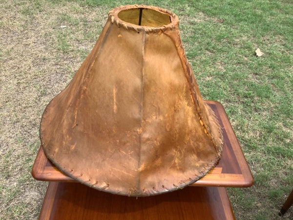 vtg RAWHIDE ANIMAL SKIN LEATHER LAMPSHADE  rustic cowhide western rustic shade