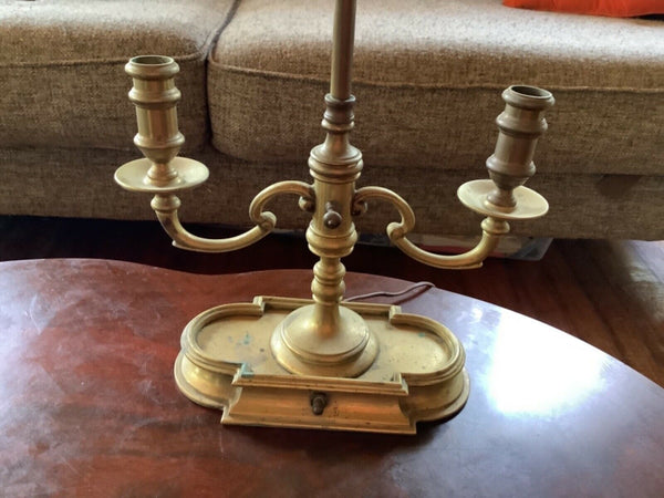 Vtg French Bouillotte Brass Candlestick Adjustable Tole Desk Table Lamp shade