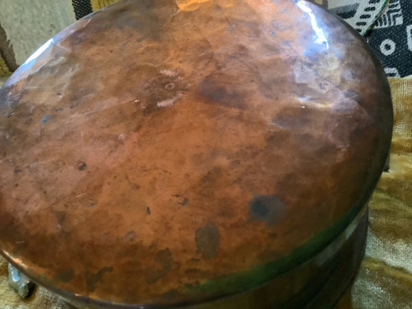 VTG hammered Copper Tin Lined Brass Handle pot Pan no lid