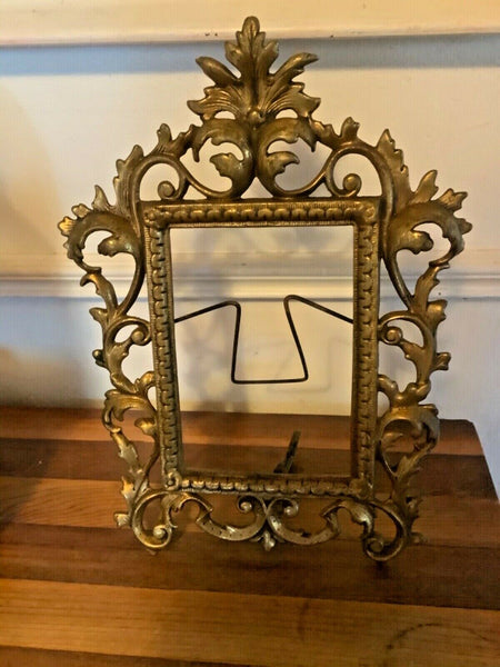 VTG Ornate BRASS FRAME Picture Art Nouveau Hollywood Regency Scrolled Antique