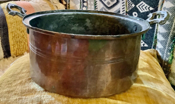 VTG hammered Copper Tin Lined Brass Handle pot Pan no lid