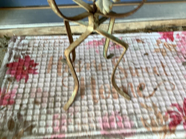 Vtg  MCM Salterini Style Wrought Iron Plant Stand end table Flowers Rare  glass