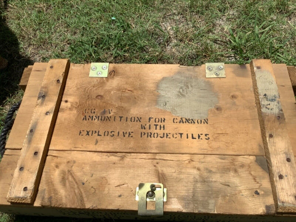 Vtg Ammunition ammo Cannon Box Wood Crate Military Rope handles 26" x 14" x 6"