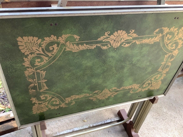 Vtg mid century Modern Set of 4 Metal TV Trays stand cart Green Gold MCM table