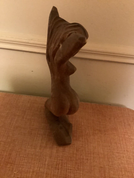 Vtg  nude woman lady Sculpture Wood Carving Bust Portrait Figurine  mid century