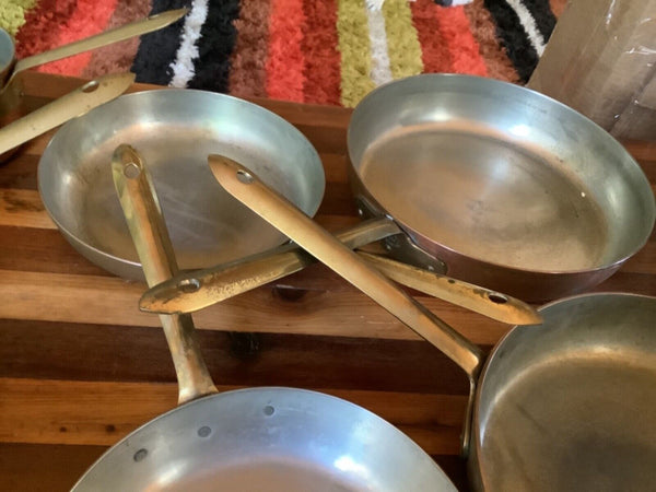 Vtg lot 9 piece Tagus pot cookware set sauce frying pan copper brass