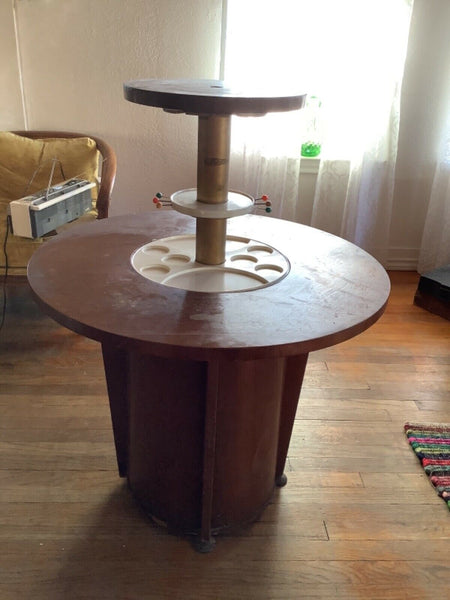 Vtg mid century modern retro pop up wood bar cocktail surprise table Art Deco