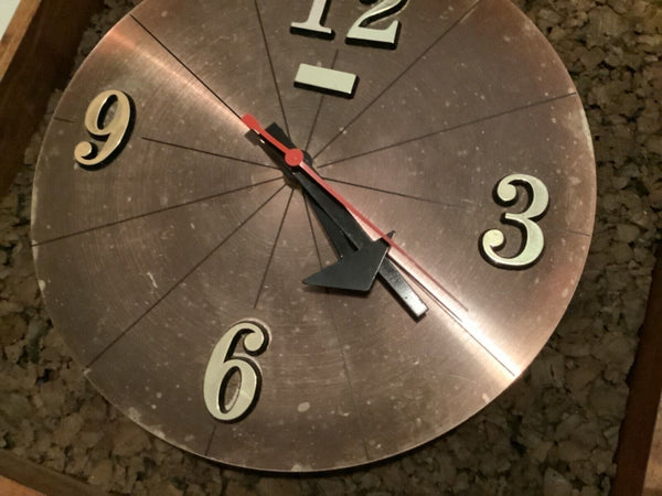 VTG  mid century modern Mcm WALL wood wooden  CLOCK cork RETRO works
