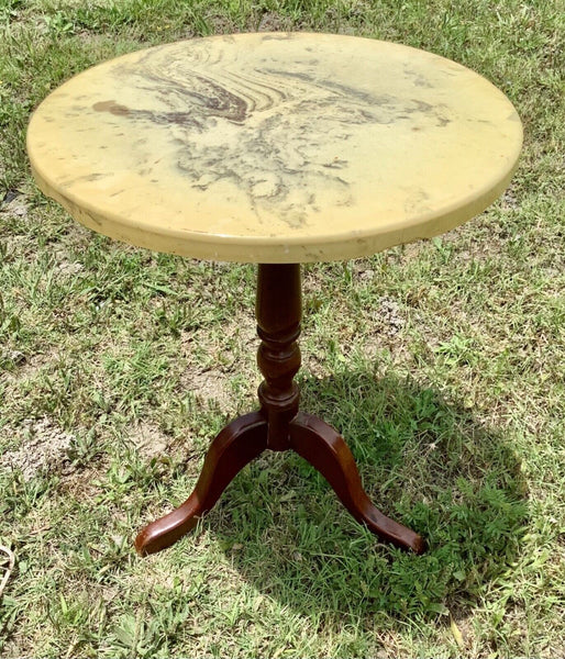 Vintage wood wooden Marble Top Tripod Pedestal Stand Side end Table