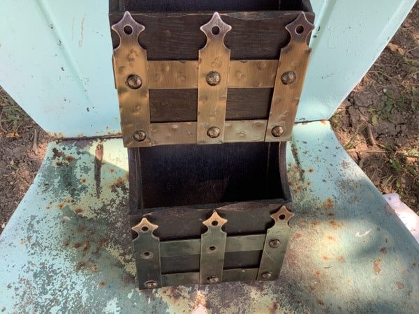 Vintage Wooden Wall Letter mail Holder wall Mount Wood brass gothic