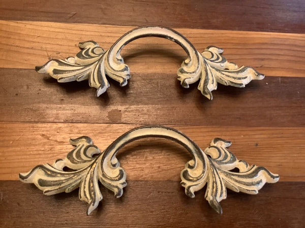 Pair large French Provincial Shabby Dresser furniture Handles Pulls Vintage