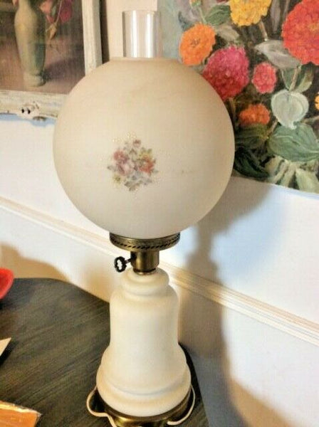 Vtg antique Gone with the Wind gwtw floral satin table desk parlor Lamp globe