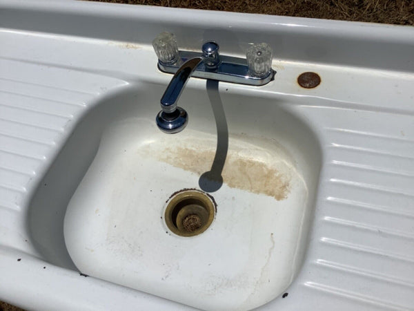 Vtg Steel White Porcelain Enamel Single Basin double Drainboard Farmhouse Sink